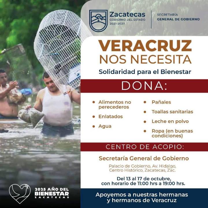Abre Gobierno de Zacatecas centros de acopio para apoyar a familias afectadas por las lluvias