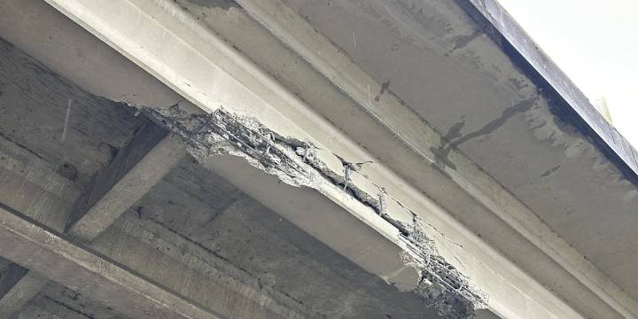 Truck crashes into Marine Drive overpass in NE Portland; Roads closed