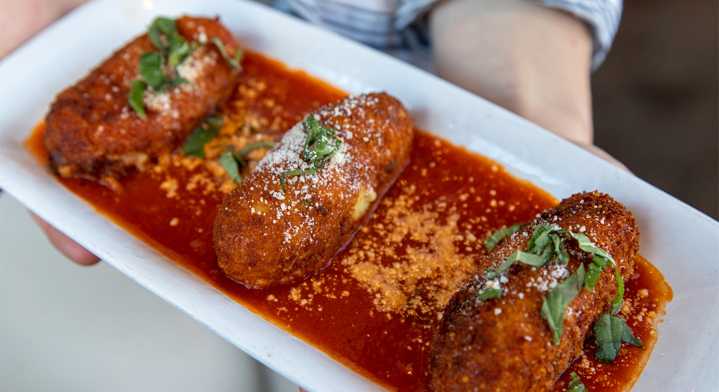 Chopped Mediterranean salad, Italian grain bowl and Panzerotti at Sulmona