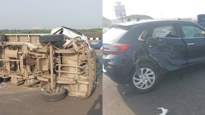 Navi Mumbai Airport Road Accident: First Mishap Reported after Inauguration; Vehicles Collide, Tempo Overturns