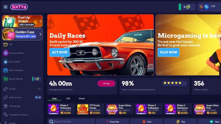 Sixty6 social casino promo code for October 2025