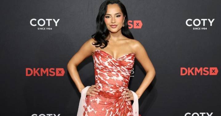 Becky G Is a Vision in Floral Strapless Gown at DKMS Gala