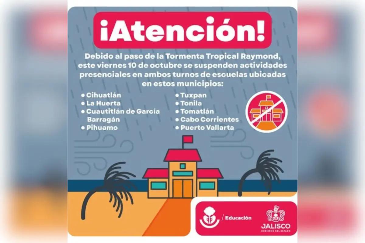 Jalisco suspende clases en diez municipios por Tormenta Tropical Raymond
