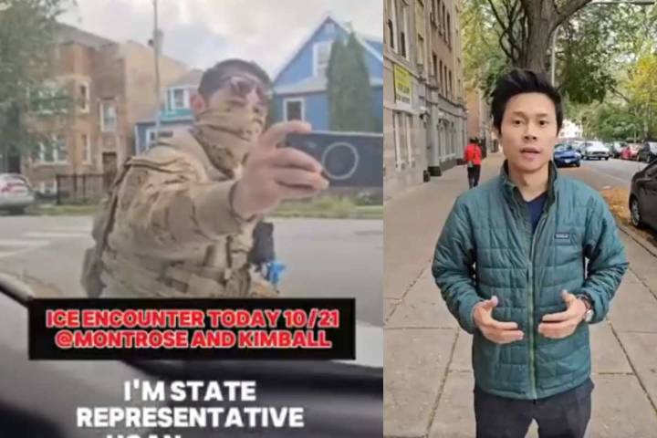 Agentes de ICE apuntan con un arma al representante estatal Hoan Huynh en Albany Park