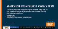 Sheryl Crow's team warns of "scammers" pretending to be the artist