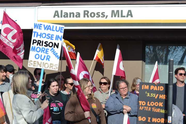 Healthcare workers rally outside Prince Albert MLA’s office demanding fair wages