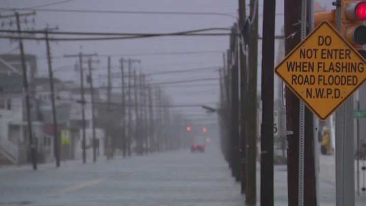 NJ Shore high tides, road closures, strong Nor'easter storm winds and rain