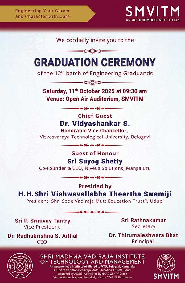 SMVITM, Bantakal to hold Graduation Day on Oct 11