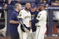 Brewers' Jackson Chourio exits NL Division Series Game 1 with apparent injury