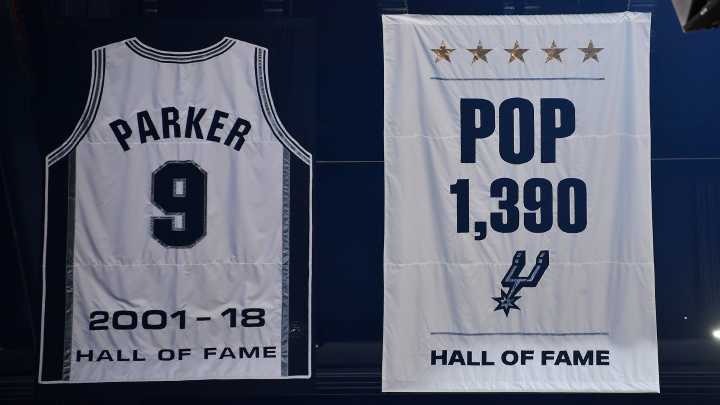 Spurs unveil Gregg Popovich's banner, celebrating his 1,390 wins and 5 NBA titles