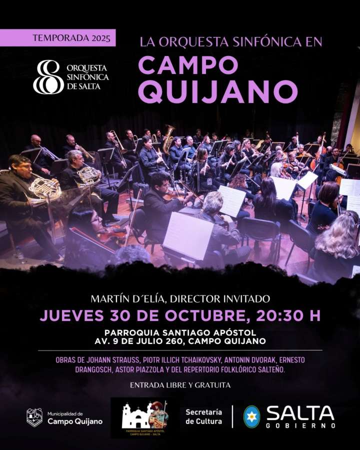 La Orquesta Sinfónica de Salta se presentará en Campo Quijano con un concierto gratuito