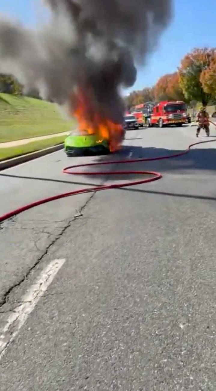 WATCH: Bright Green Lamborghini Erupts In Flames On Busy Germantown Roadway