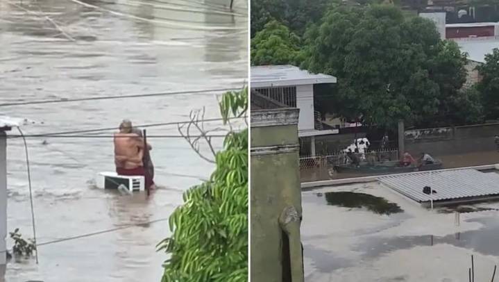 El emotivo rescate de dos abuelitos atrapados por las inundaciones en Poza Rica #VIDEO