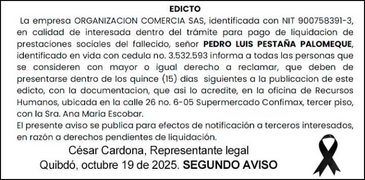 Edicto 2do. aviso Pedro Luis Pestaña Palomeque