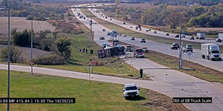 Overturned semi blocks I-80 ramp to Waverly East Weigh Station