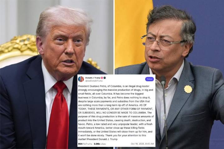 Trump cutting off subsidies to Colombia, calls prez 'illegal drug leader'