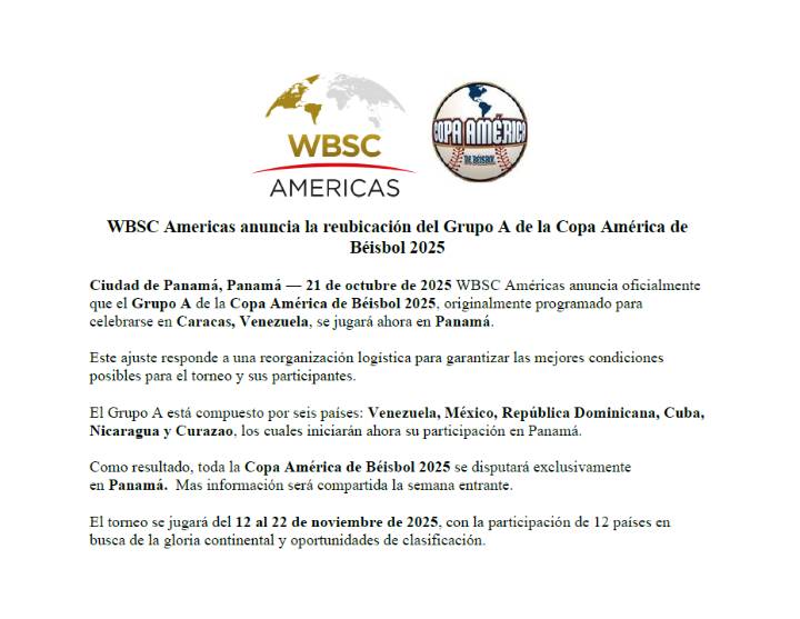 Copa América de Béisbol ya no se jugará en Venezuela, esta es la razón