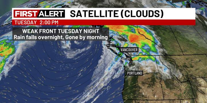 Quick burst of rain overnight, Dry by Wednesday morning