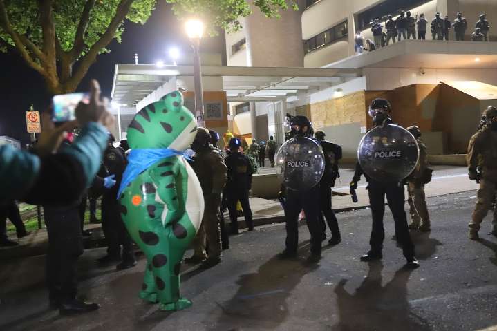 Portland's 'Protest Frog' has inspired others to don inflatable costumes at protests around the country