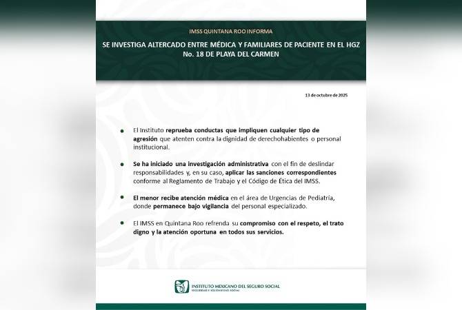 IMSS: se investiga «altercado» entre médica y familiares de niño enfermo