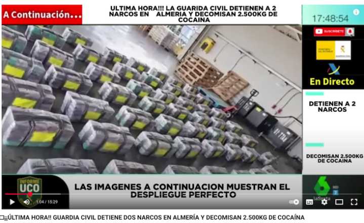 (VIDEO) Guardia Civil decomisa 2,500 kg de cocaína en Almeria