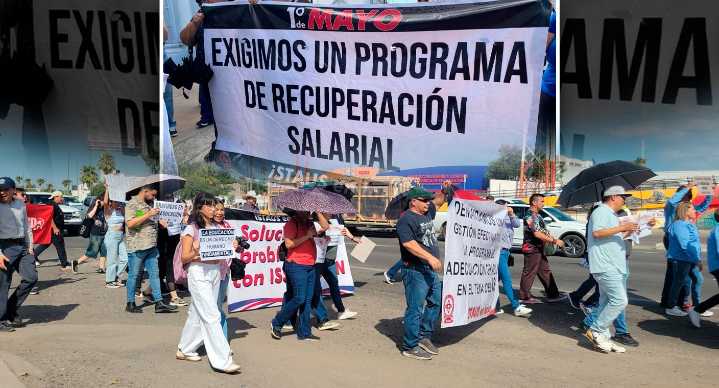 De Rectoría a Palacio de Gobierno, marchan maestros y trabajadores de sindicatos de Unison; exigen aumento salarial y mejora de Isssteson