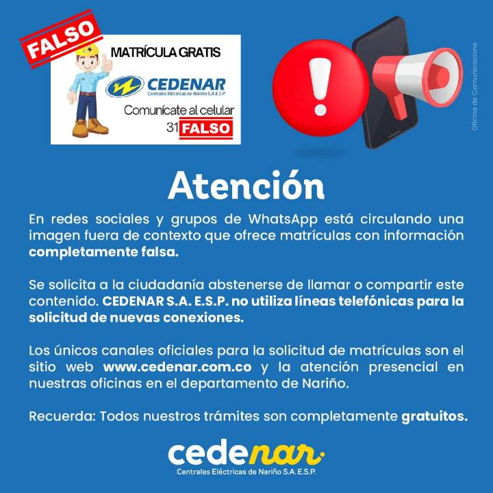 CEDENAR alerta sobre información falsa que circula en redes sociales