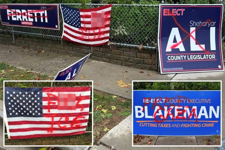 Long Island vandals target GOP campaign signs, scrawl 'F-