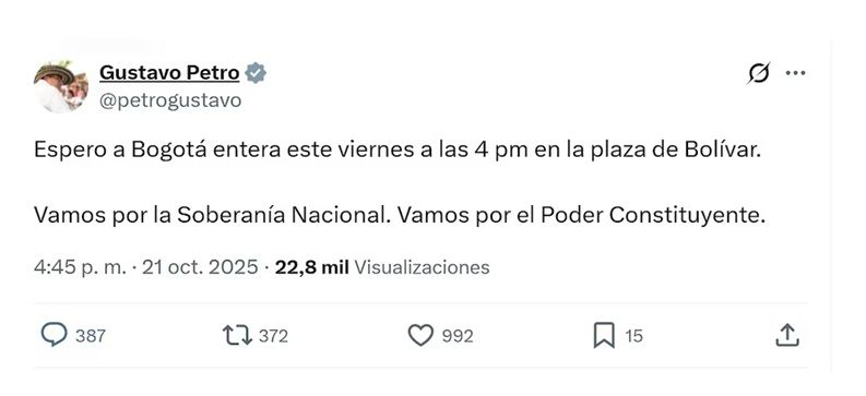 Petro promueve movilización en Bogotá