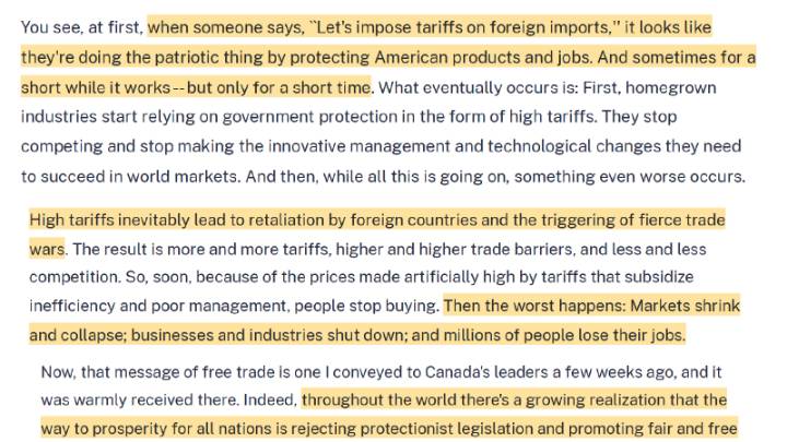 Read excerpts from Reagan’s 1987 speech on tariffs