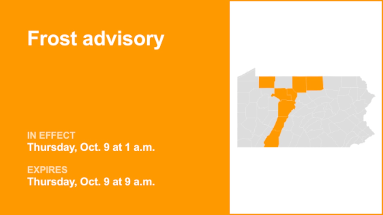 Frost advisory in place for part of Pennsylvania for Thursday