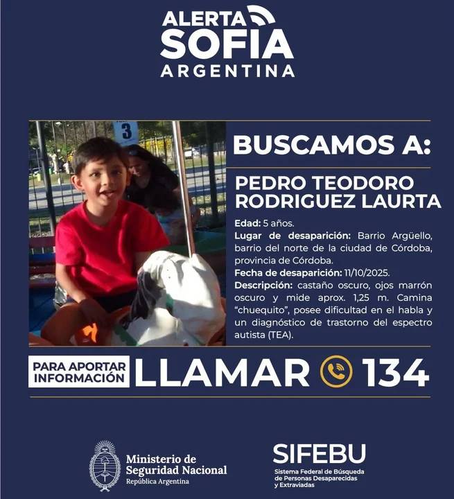 Se activó el Alerta Sofía por el niño desaparecido en Córdoba tras un doble femicidio