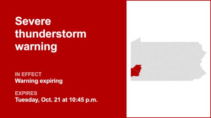 Update: Severe thunderstorm warning likely to expire at 10:45 p.m.