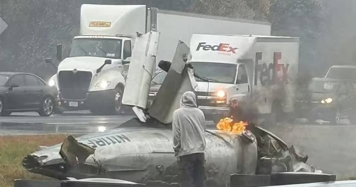Small Plane Bursts Into Flames After Crashing Into Busy Highway