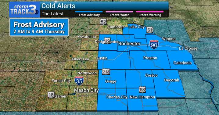 Widespread frost/freeze expected Wednesday, Thursday nights
