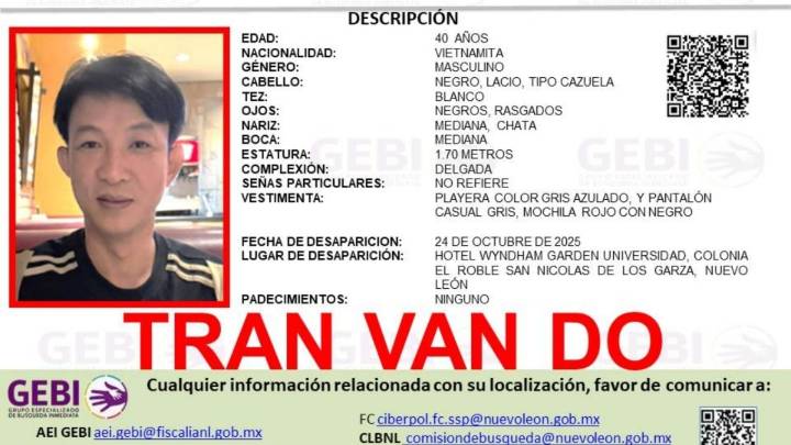 Desaparece Tran Van Do, hombre originario de Vietnam tras salir de un hotel en Nuevo León