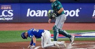 Blue Jays right-fielder Nathan Lukes leaves ALCS Game 1 after taking pitch off knee