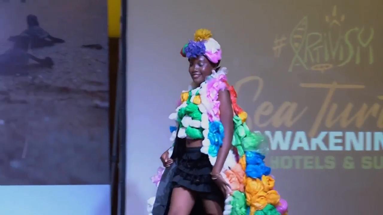 Plastic bottles and food wrappers hit the runway in Lagos “trashion” show
