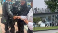 “Intento de homicidio”: Así fue la violenta manifestación frente a la Embajada de EE. UU. en Bogotá y los ataques con flechas y piedras