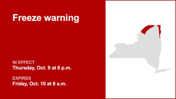 NY weather: Freeze warning in place for New York until Friday morning