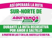 Así operará el “Aquí Vamos Gratis” durante la Ruta Recreativa
