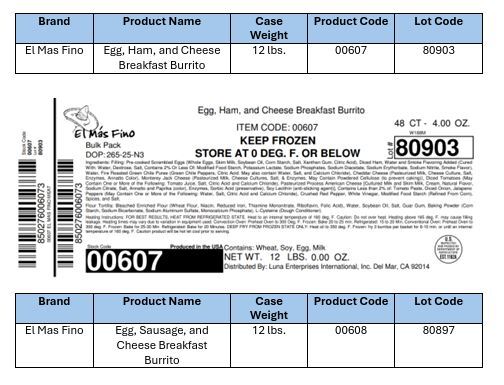 Ready-to-eat breakfast burrito, wrap products recalled due to possible listeria contamination