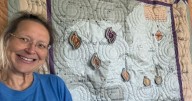 Local Marillyn in the Moon fabrics carry themes from king cake cakes to pelicans and city maps