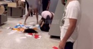 Bare-chested man goes on rampage in supermarket as he attacks shoppers with metal shelf