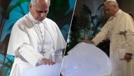 Papa León XIV bendijo un bloque de hielo de glaciar en Groenlandia
