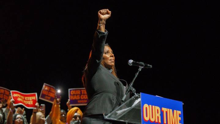 New York Attorney General Letitia James, facing fraud charges, strikes defiant tone at Mamdani rally