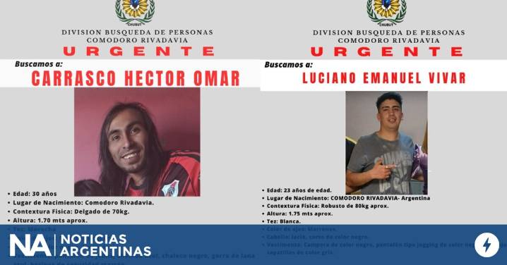 Intensa búsqueda de dos jóvenes que desaparecieron en Chubut el mismo día que los jubilados