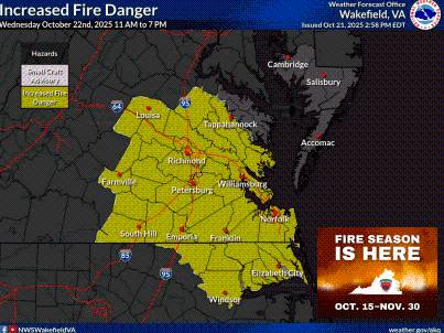 Virginia faces increased fire danger, weather service says