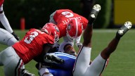 Georgia works extra on forcing fumbles. CJ Allen gets payoff with punch out.