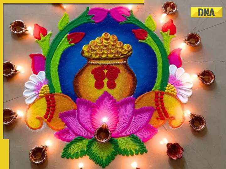 Dhanteras 2025: Beautiful rangoli design inspiration with lotus, swastik, lamps